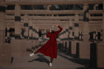 Girl in a gas mask, location, bright dress, face mask, pocapocalypse, coVID-19 quarantine, human...