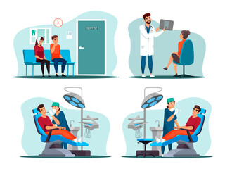 Patient at dentist appointment people scene set