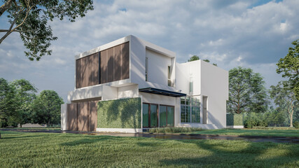 Fototapeta na wymiar 3D Rendering Of Modern House Visualisation