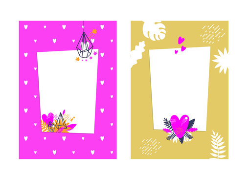 Frames set for photo album, invitation, note book, postcard, poster.  Valentines day, Birthday, Wedding template design 