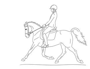 Fototapeta na wymiar Horseback riding, equestrian sport, boy is riding a pony
