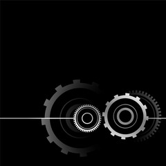 metallic gear symbol design on black background