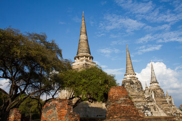 Pagodas in ancient temple in Ayutthaya,Thailand