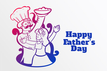 happy fathers day illustration with dad cooking for his daughter