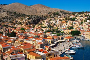 Obraz premium Greece, Symi island, view of the town of Symi.