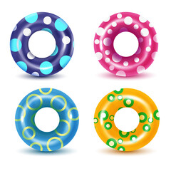 Swim rings on white background. Inflatable rubber toy for  water and beach or trip safety.
Vector illustration. 