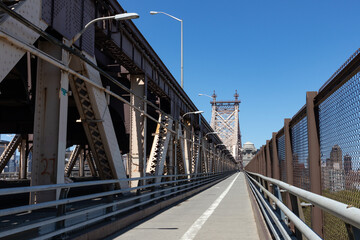 Fototapeta na wymiar Empty Pedestrian and Bike Path on the Side of the Queensboro Bridge in New York City