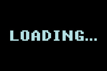 Retro video game LOADING text on  black background, classic loading style,Wait for loading video, Internet with no signal,web design, video editor, game, application design  - vector Illustration