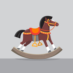 Wooden horse on wheels. Children's toy. Vector illustration