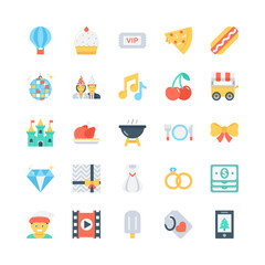 Set of Party, Celebration and Entertainment Flat Icons
