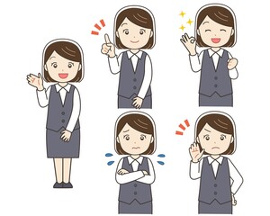 女性 ビジネス 制服 表情セット