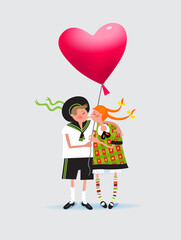 A lover's kiss. Guy and girl kissing. Valentine's day. Vector illustration for greeting, design greeting cards, posters.