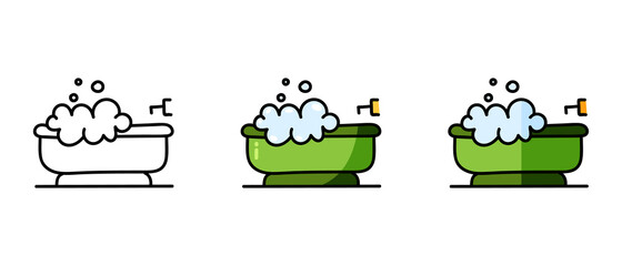 This is a set of icons with different style of bath. Outline and color bath symbols. Freehand drawing. Stylish web site solution.