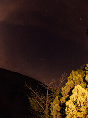 Night star sky background with mountains and tree