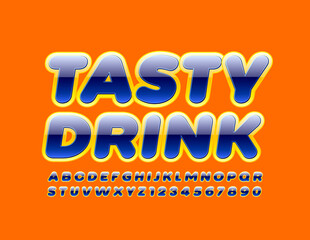 Vector bright sign Tasty Drink with Glossy Font. Modern Alphabet Letters and Numbers