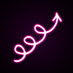 Neon pink swirl arrow vector icon. Hand-drawn vector illustration of a pointer on black background