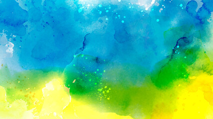 Fototapeta na wymiar Abstract surface blue mixed yellow of splash watercolor