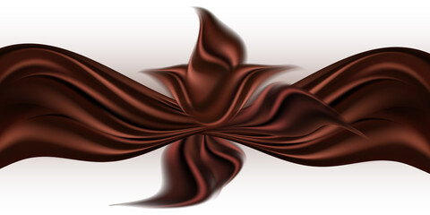 Choco_01_02Chocolate satin ribbon with bow knot. Decorative design element isolated, smooth wavy silk texture, abstract swirl. Vector illustration