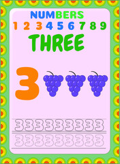 Preschool and toddler math with grapes fruit design, counting number with grapes fruit for kid toddler and preschool