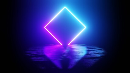 Minimalist Neon Square in the Dark - Abstract 3D rendering