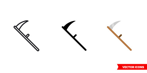 Scythe icon of 3 types. Isolated vector sign symbol.