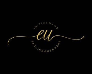 Initial E U handwriting logo vector. Hand lettering for designs