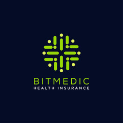 Fototapeta premium bitmedic logo, creative abstract line art cross health vector
