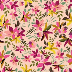 Seamless tropical floral pattern in graphic style