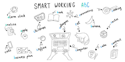 Smart working hand drawn doodle illustration.