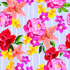 Fototapeta premium Spring Flowers Texture Vector Pattern