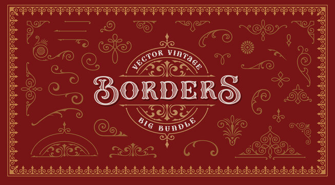 A set of vintage borders and design elements for packaging and decoration.