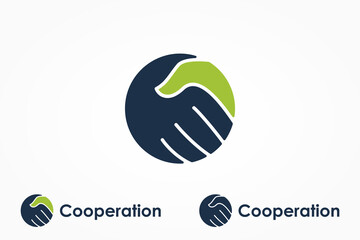 Handshake Logo. Two Hands Make a Deal in Blue and Green Circle Shape isolated on White Background. Usable for Business and Cooperation Logos. Flat Vector Logo Design Template Element.