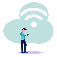 Modern vector illustration, free public wireless connection, Wi-Fi wireless point, For cellular user interfaces, digital data transmission flows through radio channels.