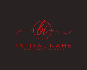 Initial B I handwriting logo vector. Hand lettering for designs