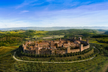 aerial view of the medieval town of Monteriggioni Siena Tuscany