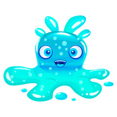 Slime jelli monster character, liquid cyan creature