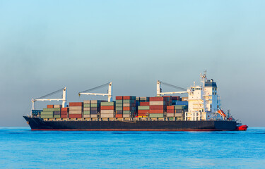 cargo container ship on Istanbul Bosphorus, Turkey