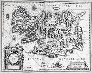 Old map of Iceland - From an 1656 Atlas of Geography from P. du Val - France (Private collection)