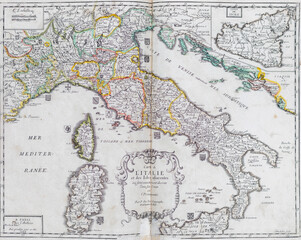 Fototapeta premium Old map of Italy - From an 1656 Atlas of Geography from P. du Val - France (Private collection)