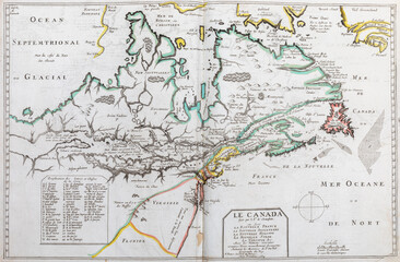 Old map of  Eastern Canada (Quebec) - From an 1656 Atlas of Geography from P. du Val - France (Private collection)