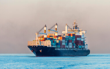 cargo container ship on Istanbul Bosphorus, Turkey
