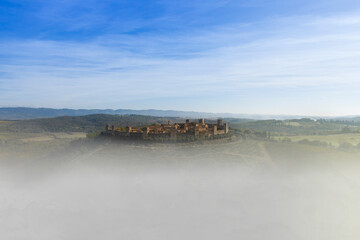 aerial view of the medieval town of Monteriggioni Siena Tuscany