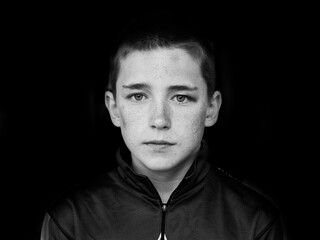 Black and white portrait of a boy