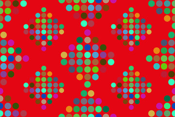 Seamless multi-colored dots with a red background. Vector repeating texture.