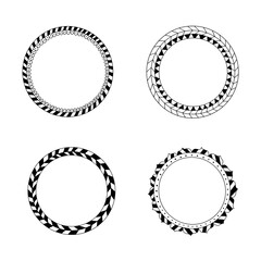 Round frame for decoration. Drawn Bohemian style frame. Hand drawn boho frames isolated on white background.