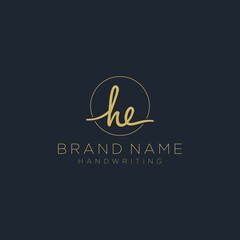 Initial H E handwriting logo vector. Hand lettering for designs