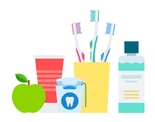 Dental and oral care products vector illustration in a flat design