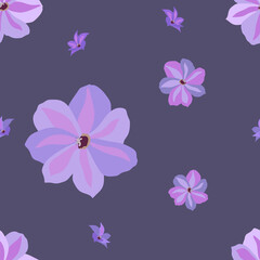 Fototapeta na wymiar Seamless lilac flowers on a dark background. Seamless patterned background