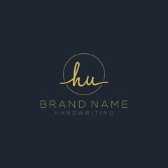 Initial H U handwriting logo vector. Hand lettering for designs
