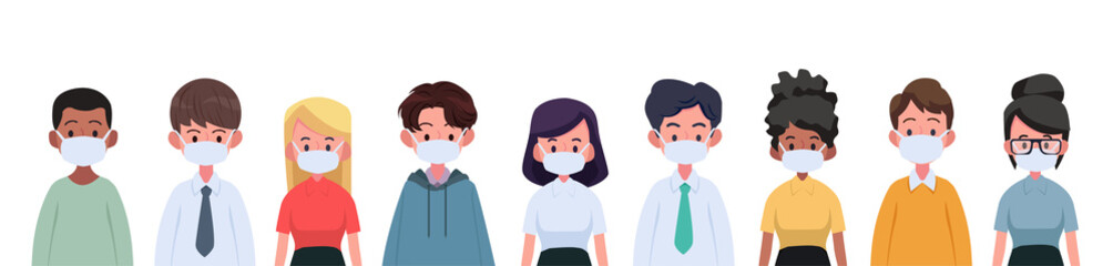 Fototapeta premium Vector illustration peoples wearing medical mask